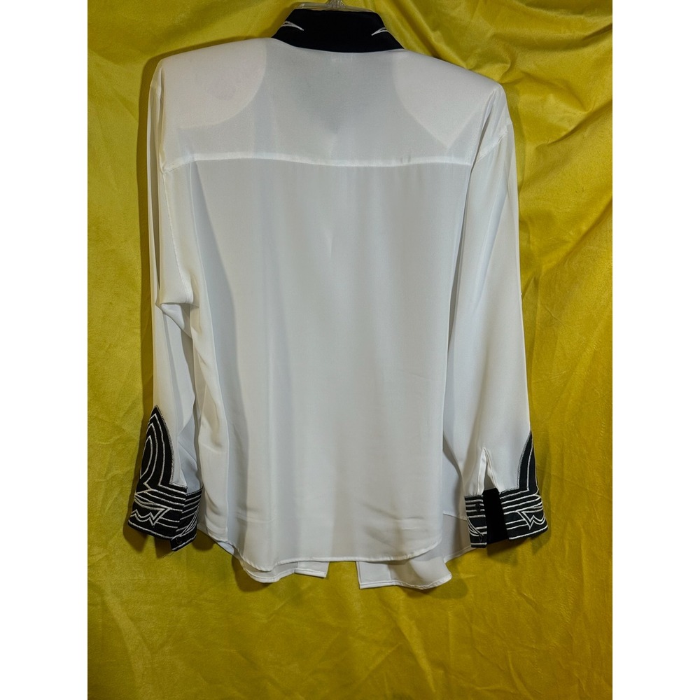 Vintage Jordan White Sailor Collar Blouse Navy Blue Striped Cuffs Size Medium - Picture 10 of 12
